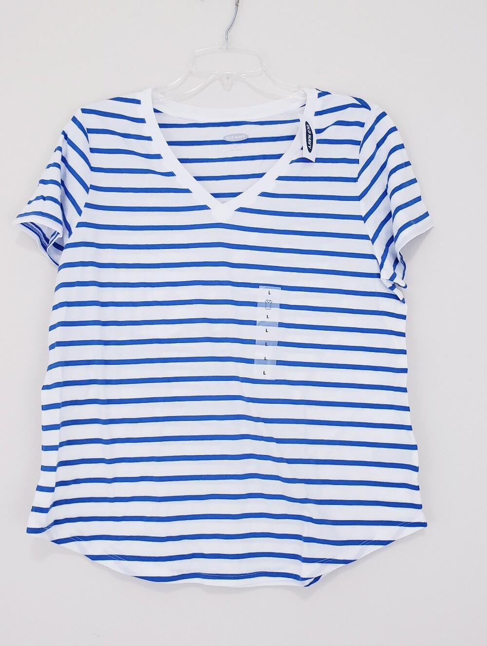 Old Navy White Blue Stripe Everywear V Neck Short Sleeve T Shirt Size Large New